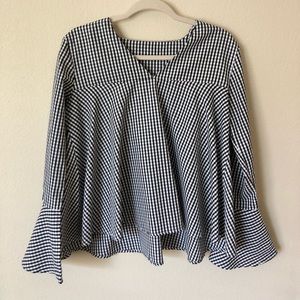 Gingham Top with Flared Sleeves